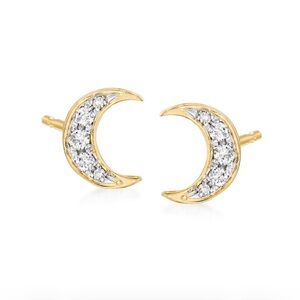 Diamond Moon Stud Earrings in Gold Over Sterling